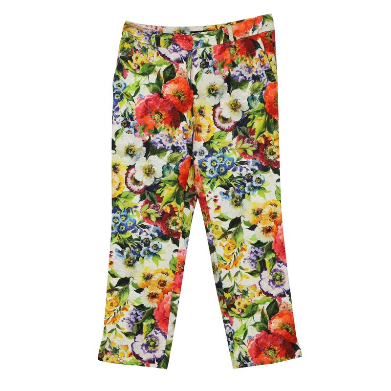 Dolce & Gabbana Floral Slim Fit Trousers In Multicolor Cotton